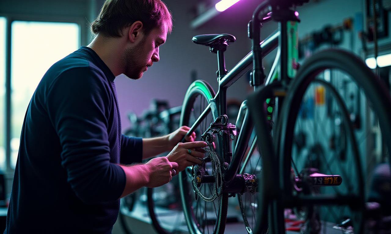 Meccanico esperto al lavoro su una bici custom